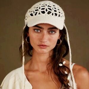 Free People Silvie Crochet Baseball Hat in Ivory NWT